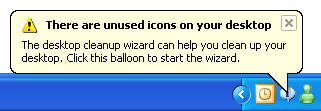 screen shot of 'unused icons' notification 