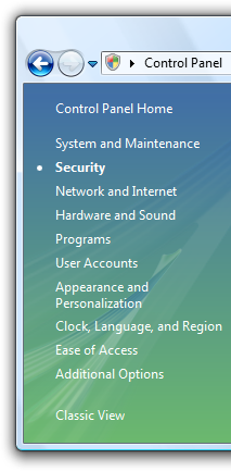 screen shot of left side of control panel 