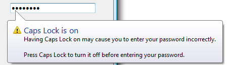 screen shot of balloon warning of caps lock on 