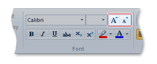 screen shot of the font grow and font shrink buttons on the fontcontrol.