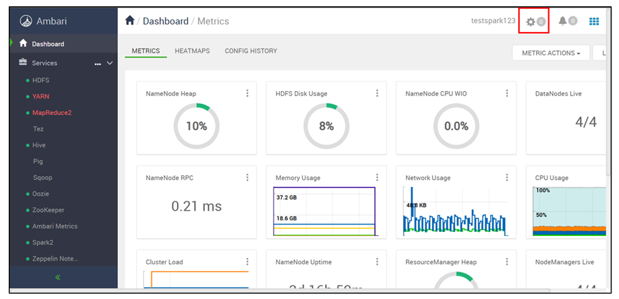 Captura de tela que mostra o botão Configurações.