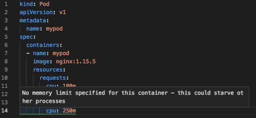 Extensão do VS Code para aviso de Kubernetes sobre falta de limites de memória