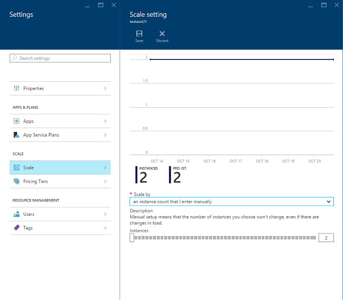 Interface do usuário de configurações de escala