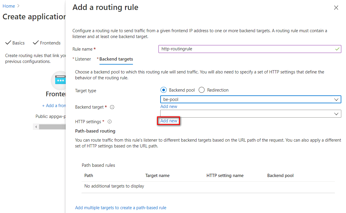 Captura de tela da adição de novo link para inclusão de uma configuração HTTP.