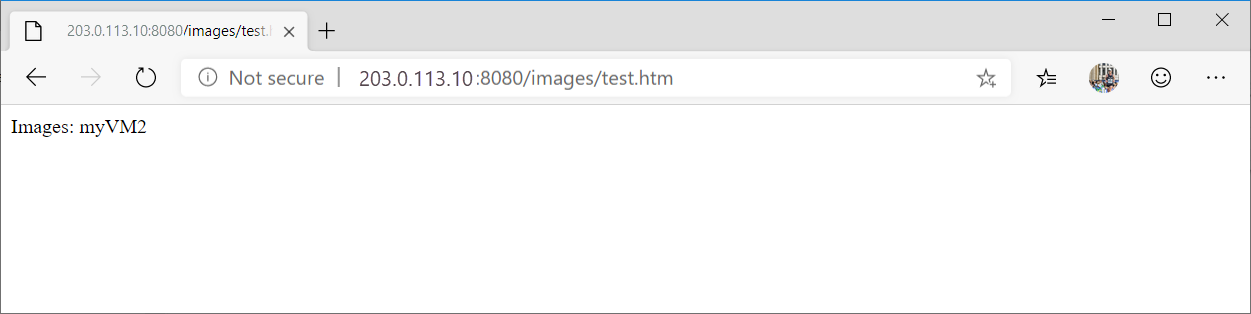 Captura de tela da URL de imagens de teste no gateway de aplicativo