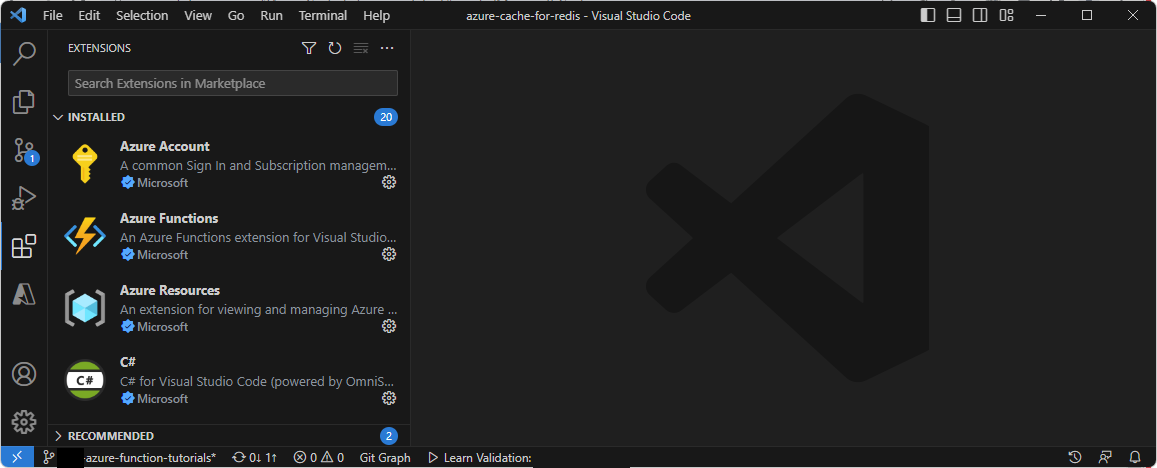 Captura de tela das extensões necessárias instaladas no VS Code.