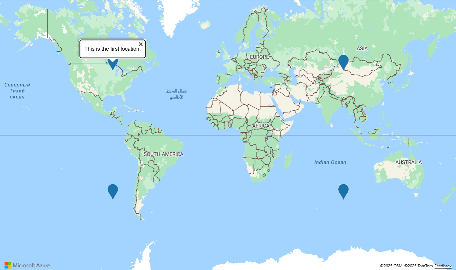 Uma captura de tela mostrando um mapa com pop-ups acessíveis.