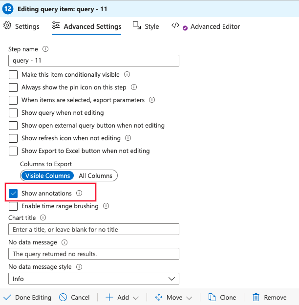 Captura de tela do menu Configurações Avançadas com a caixa de seleção Mostrar anotações realçada.