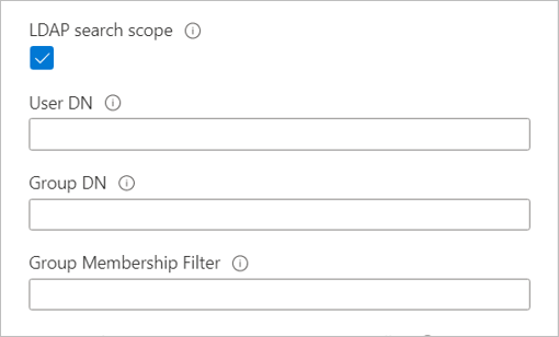 Screenshot that shows options related to LDAP Search Scope