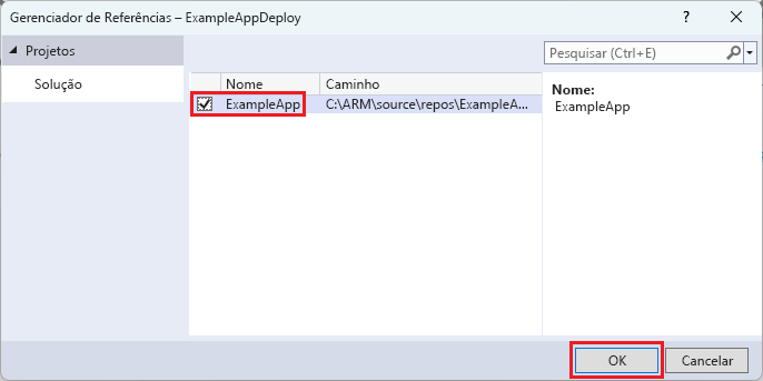 Captura de tela da janela Adicionar referência no Visual Studio com o projeto de aplicativos Web selecionado.