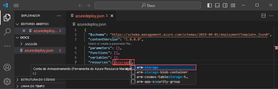 Captura de tela mostrando um recurso que está sendo adicionado ao modelo do ARM.