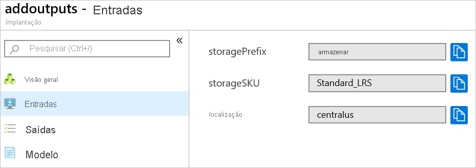 Captura de tela do portal do Azure mostrando as entradas de implantação.