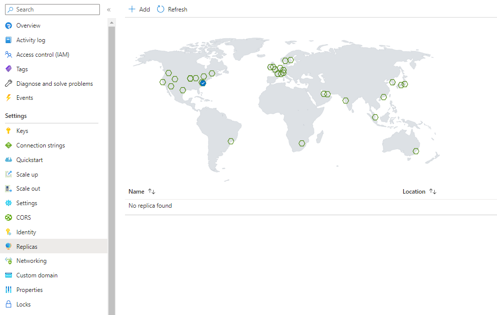 Captura de tela da criação da réplica para o Azure SignalR no Portal.