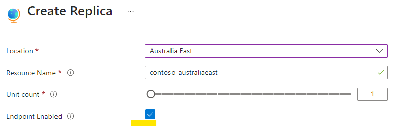 Diagrama da configuração do ponto de extremidade de réplica do Azure SignalR. 