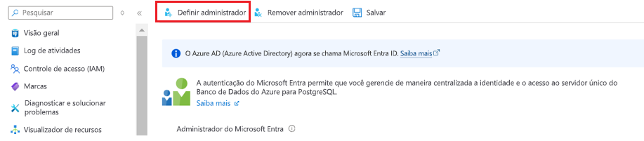 Screenshot showing how to set Active Directory admin.