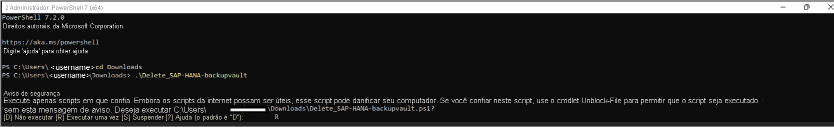 Captura de tela mostrando a exclusão de um cofre usando o Cloud Shell.