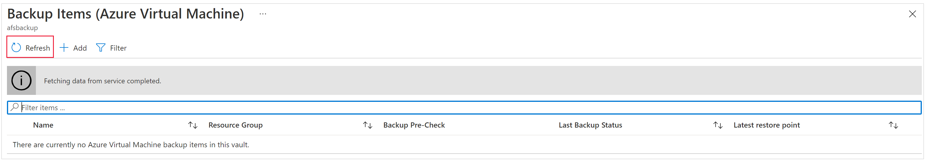 Captura de tela da página Excluir Itens de Backup.