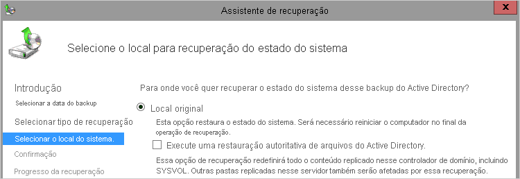 Local para Recuperação do Estado do Sistema