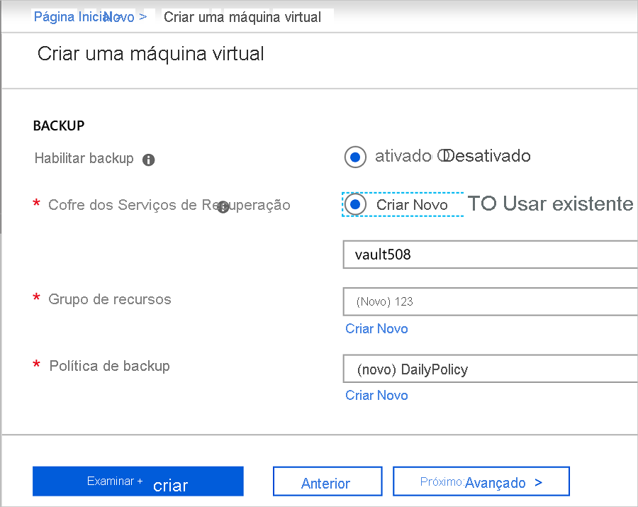 Habilitar o backup para uma VM