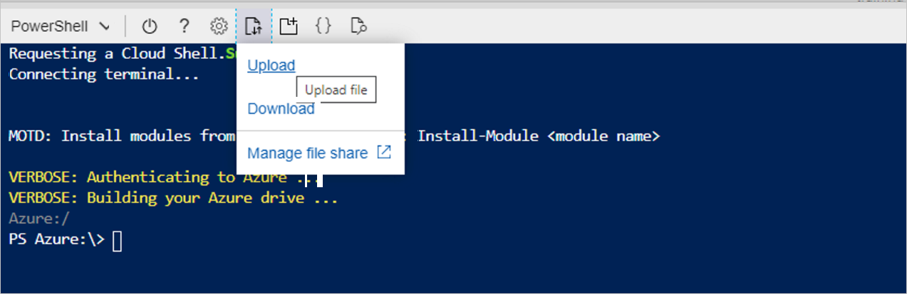 Selecionar Carregar arquivo na janela do PowerShell