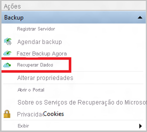 Menu de recuperação de dados