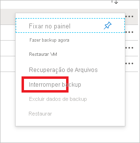 Captura de tela mostrando o painel Parar backup.