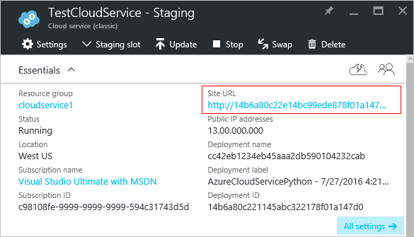 seção rapidamente mostrando a URL do site