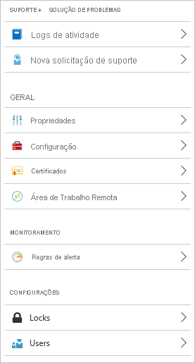 Configurações do serviço de nuvem do Azure