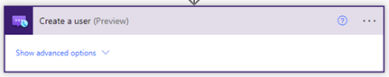 Captura de tela que mostra o conector de Identidade dos Serviços de Comunicação do Azure, opções de ação Criar usuário.