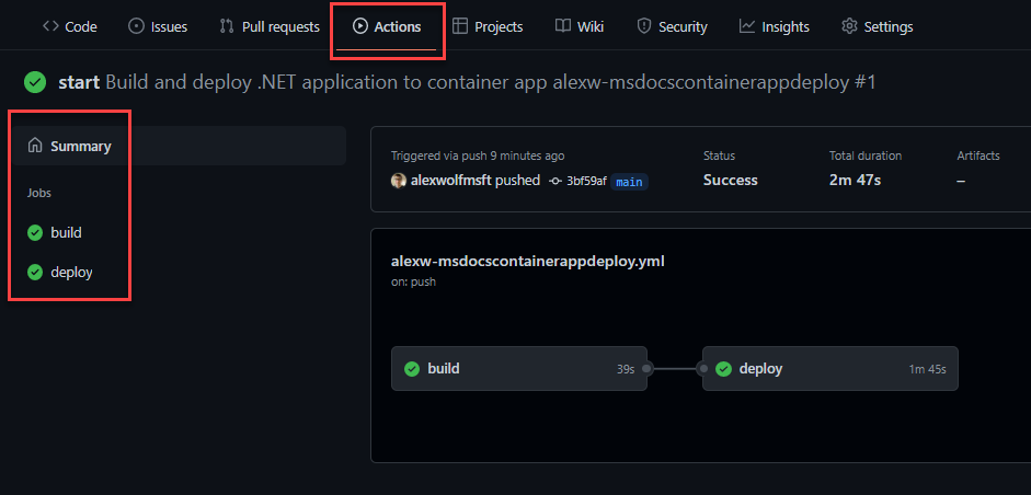 Captura de tela do GitHub Actions.