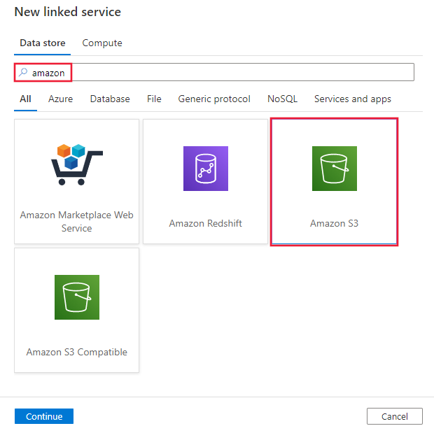 Captura de tela do conector Amazon Simple Storage Service (S3).