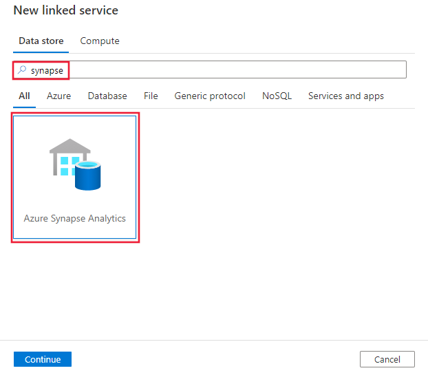 Captura de tela do conector do Azure Synapse Analytics.