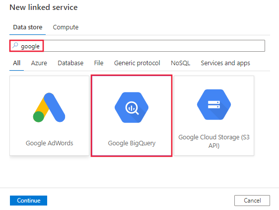 Captura de tela do conector Google BigQuery.