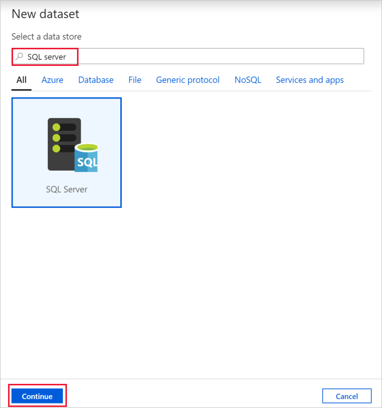 Novo conjunto de dados do SqlServer