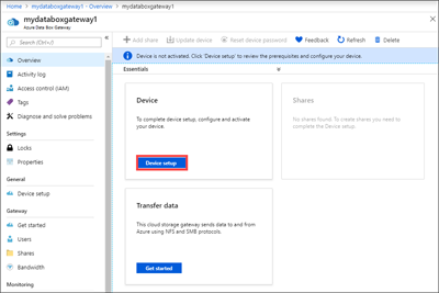 Captura de tela de um novo recurso de Data Box Gateway.