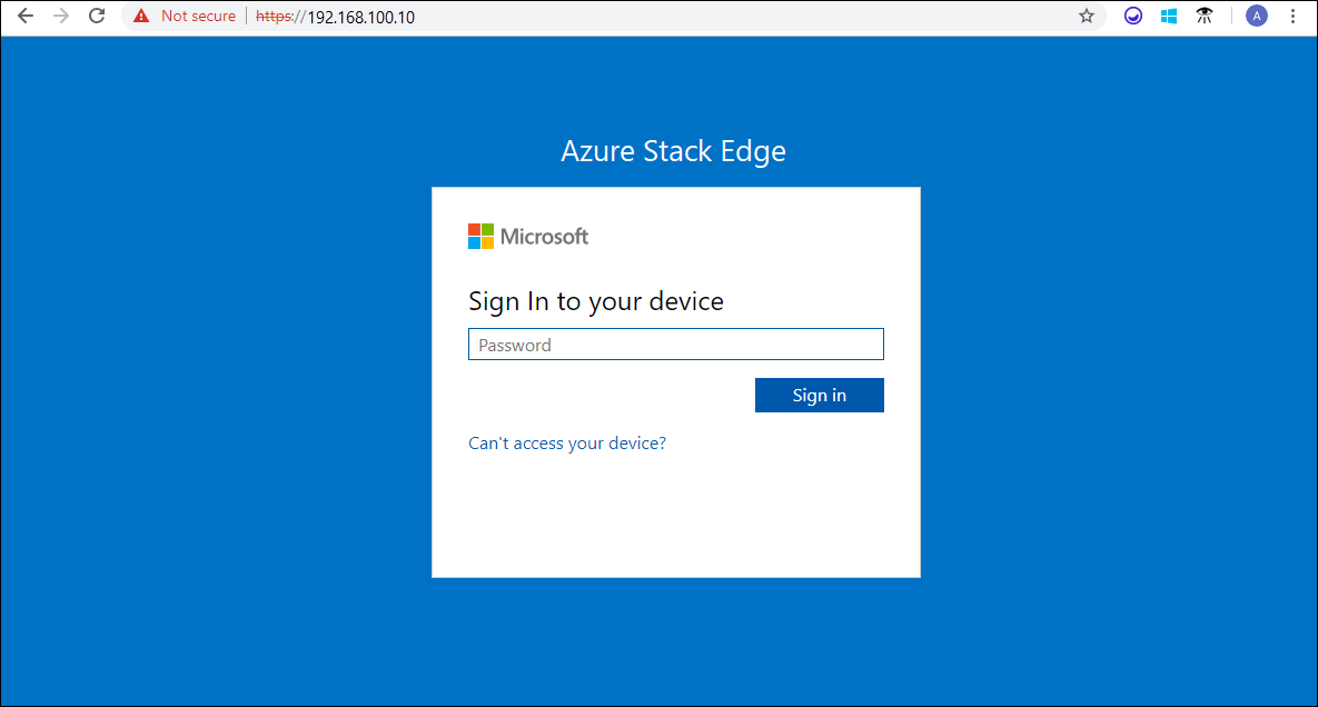 Página de entrada do dispositivo FPGA do Azure Stack Edge Pro