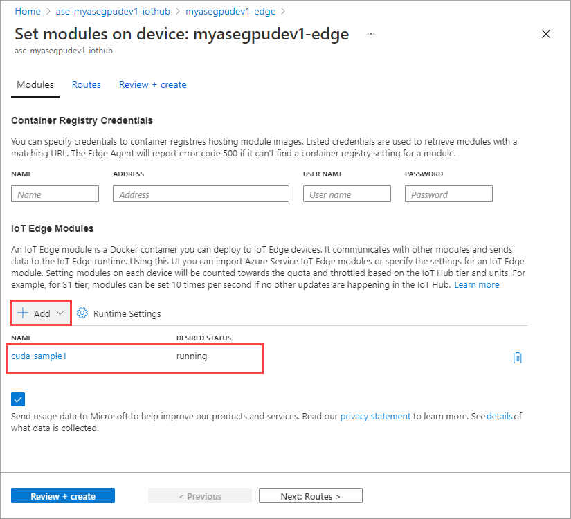 Review and create deployment.