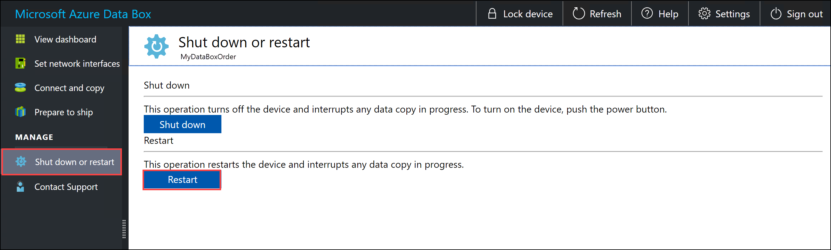 Reiniciar o Data Box 1