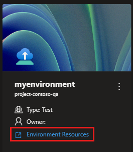 Captura de tela que mostra um cartão de ambiente, com o link para recursos do ambiente realçado.