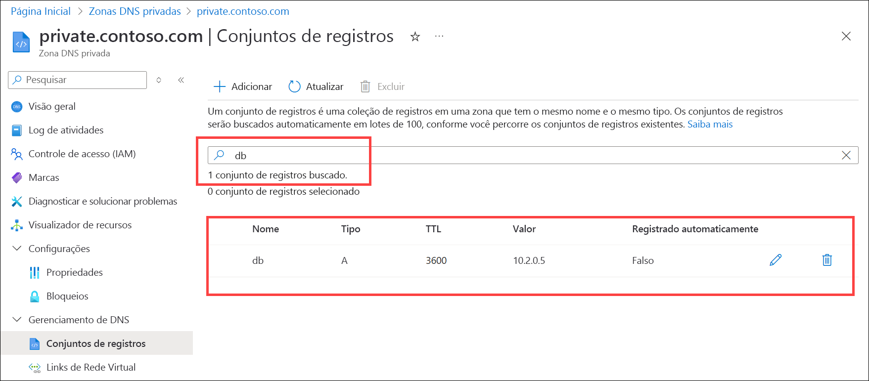 Captura de tela da pesquisa por um registro DNS.