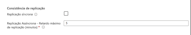 Captura de tela da interface do usuário de consistência de replicação no namespace dedicado criar interface do usuário.