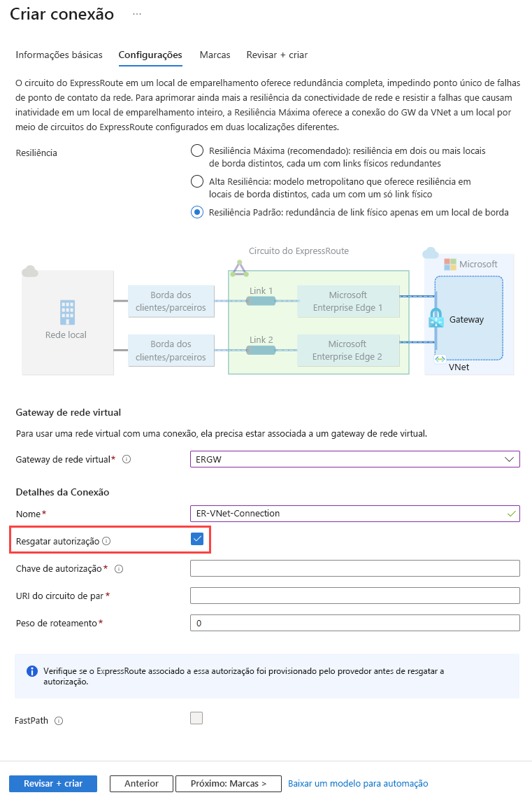 Página de configurações