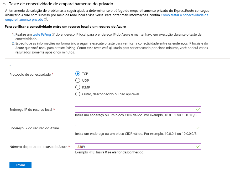 Formulário para depuração de uma ACL.