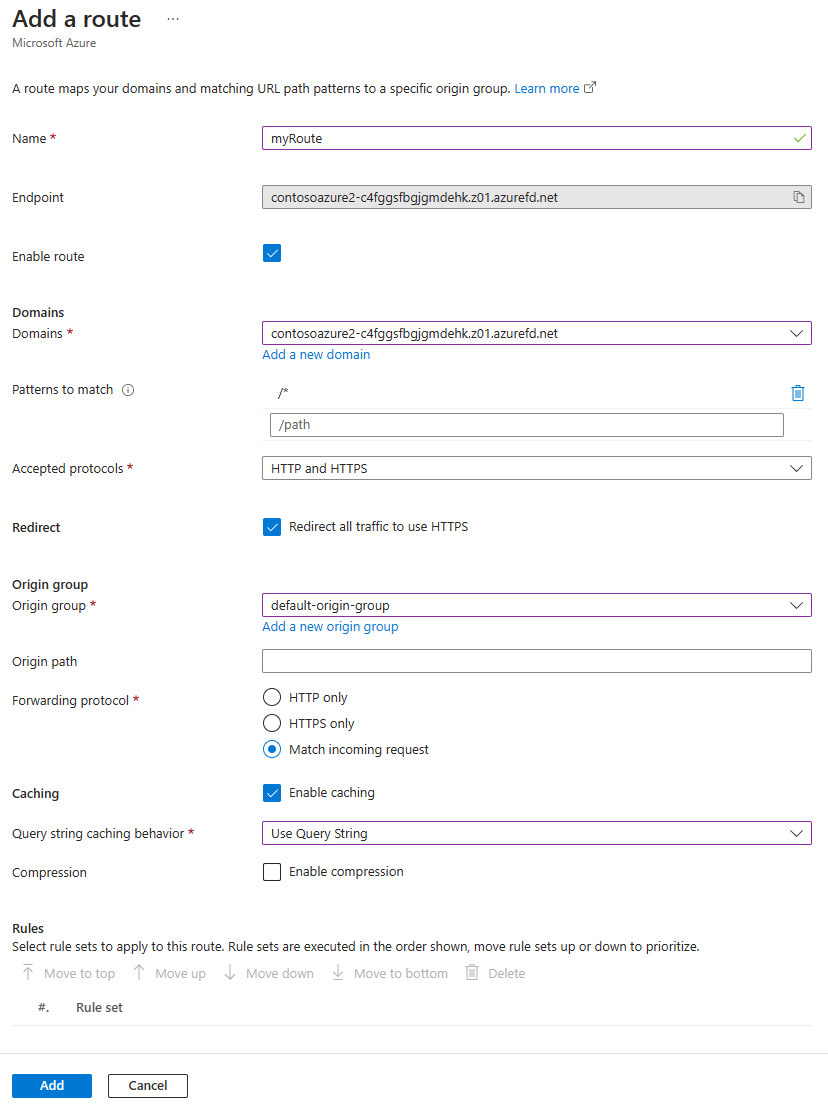 Captura de tela da página de configuração de rota.