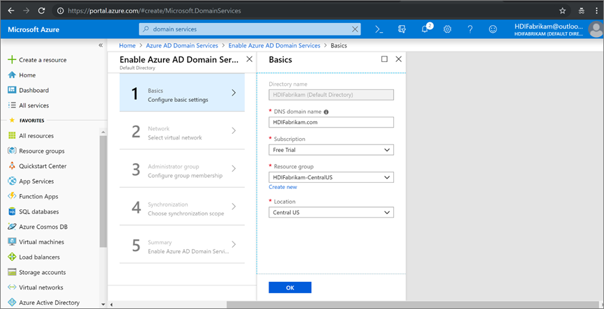 Detalhes básicos do Microsoft Entra Domain Services.