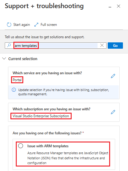 Captura de tela da solicitação de suporte para o modelo do ARM.