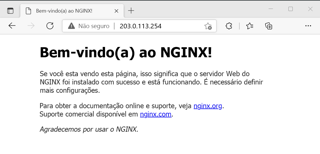 Captura de tela do teste do servidor Web NGINX.