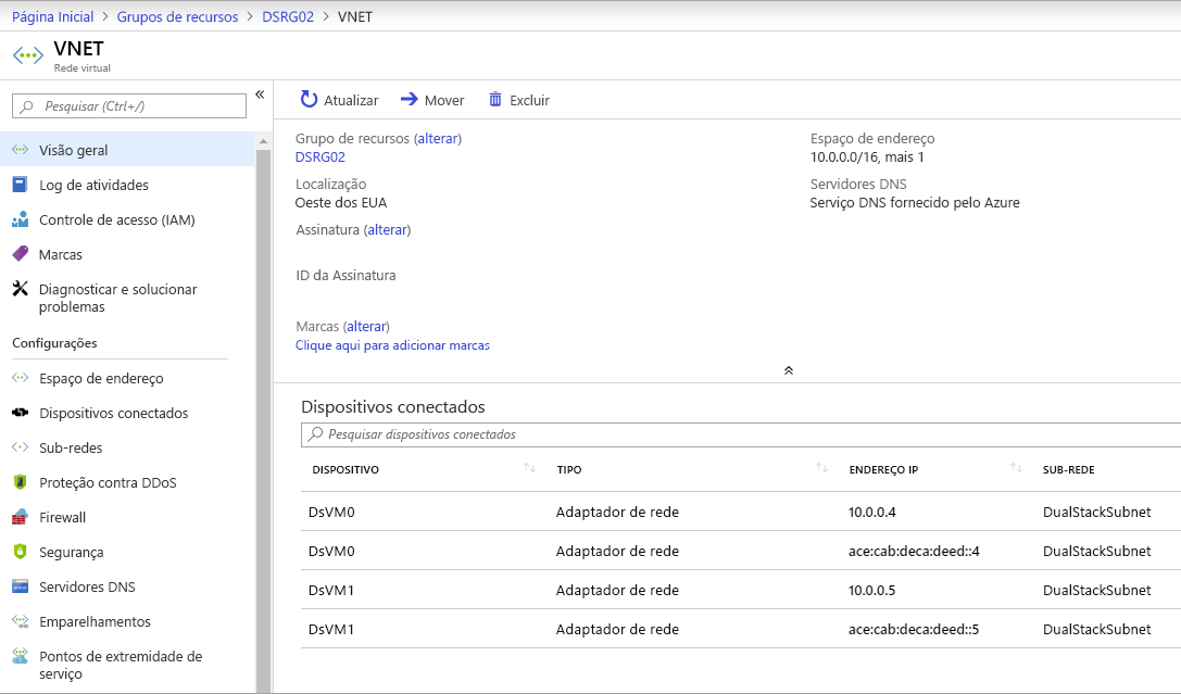 Rede virtual de pilha dupla IPv6 no Azure