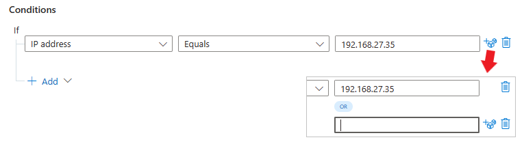 Captura de tela da adição de valores à condição nas regras de automação.