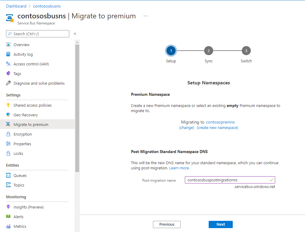 Imagem mostrando o nome após a migração para o namespace Standard.